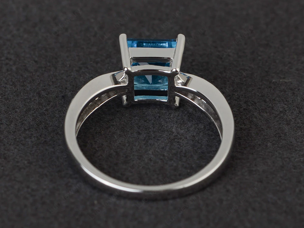 Swiss Blue Topaz Ring with Two Pave Row - Image 3