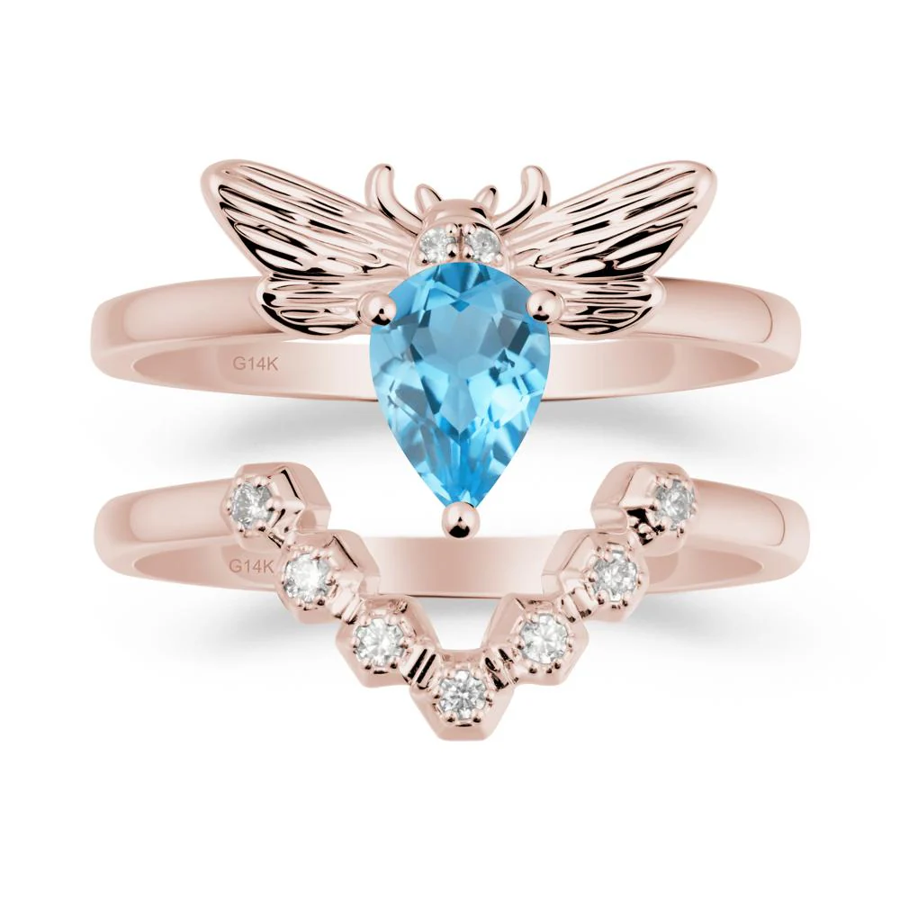 Queen Bee Inspired Swiss Blue Topaz Ring Set
