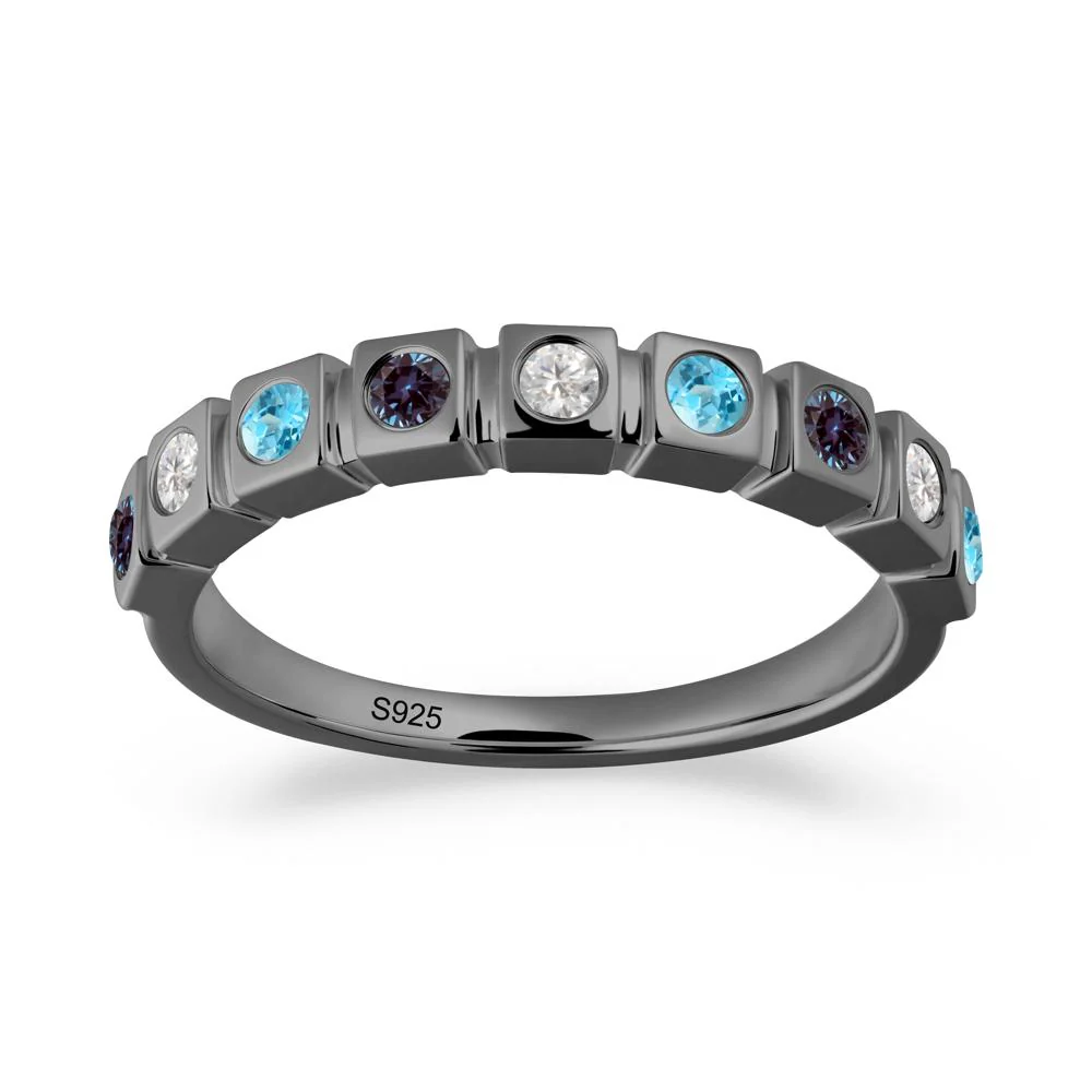 Rainbow Alexandrite and Swiss Blue Topaz and Cubic Zirconia Eternity Ring