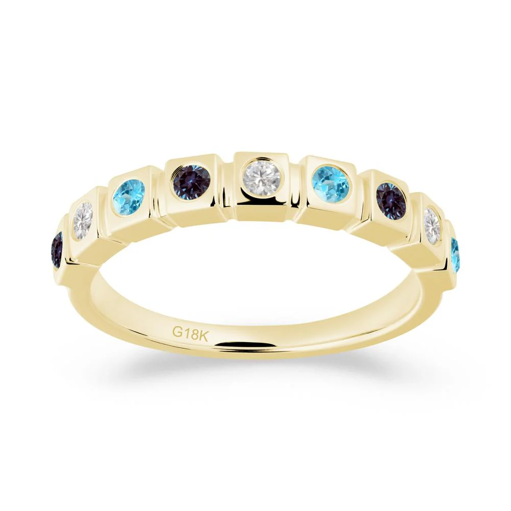Rainbow Alexandrite and Swiss Blue Topaz and Cubic Zirconia Eternity Ring - Image 5