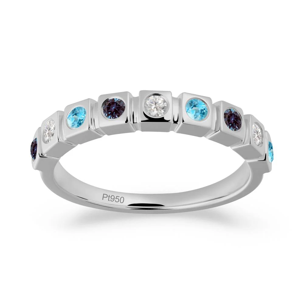 Rainbow Alexandrite and Swiss Blue Topaz and Cubic Zirconia Eternity Ring - Image 6