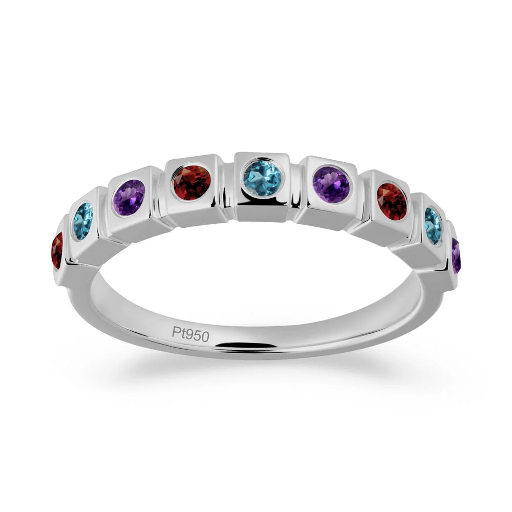 Rainbow Amethyst and London Blue Topaz and Garnet Eternity Ring