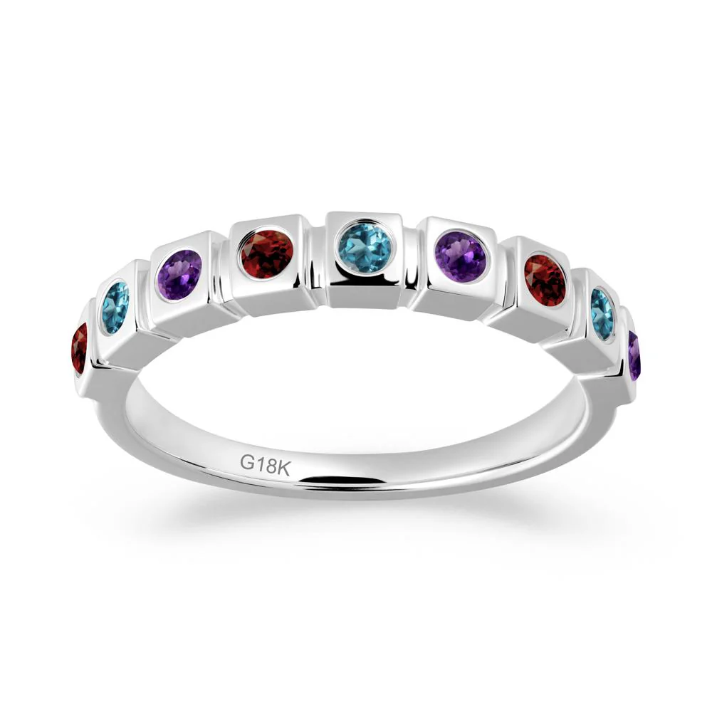 Rainbow Amethyst and London Blue Topaz and Garnet Eternity Ring - Image 3