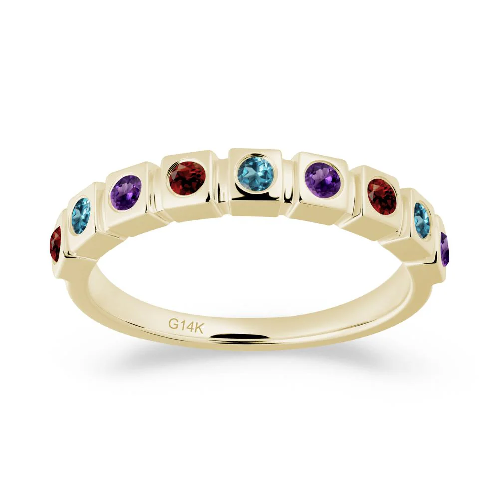 Rainbow Amethyst and London Blue Topaz and Garnet Eternity Ring - Image 4