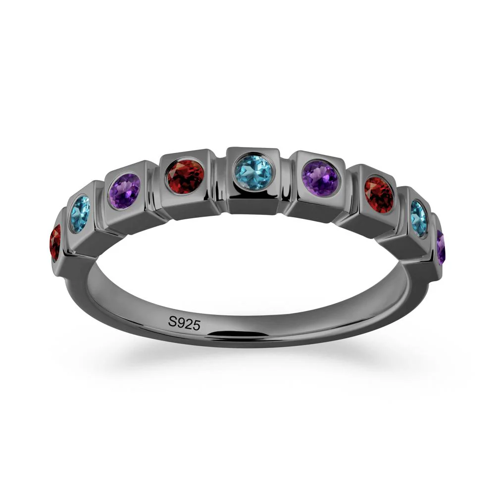 Rainbow Amethyst and London Blue Topaz and Garnet Eternity Ring - Image 6