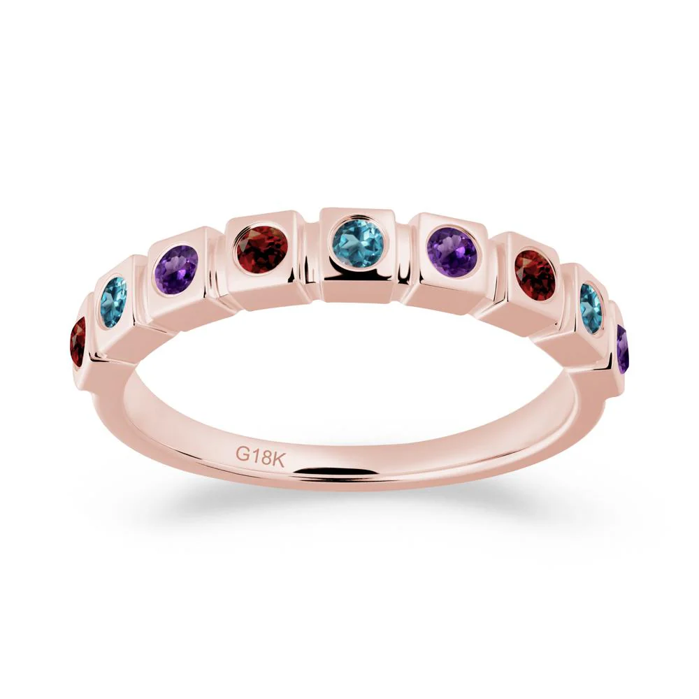 Rainbow Amethyst and London Blue Topaz and Garnet Eternity Ring - Image 8