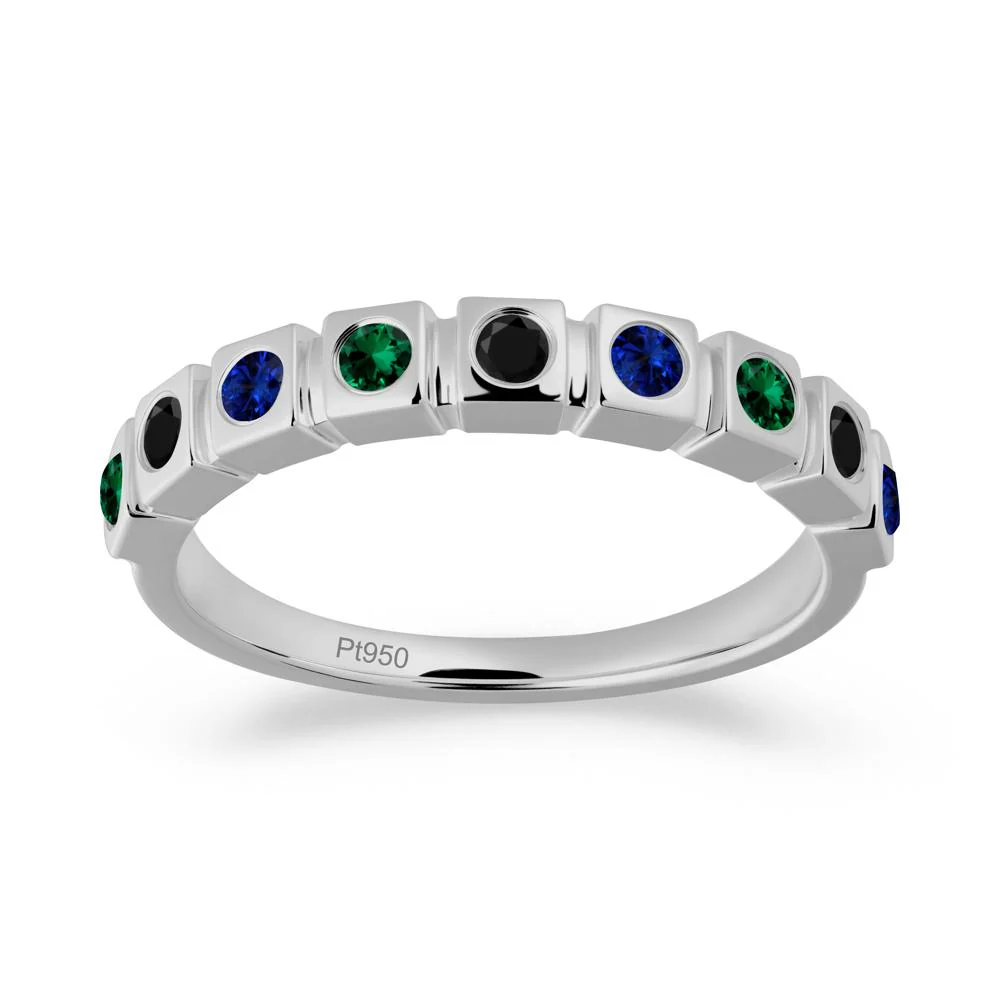 Rainbow Black Spinel and Emerald and Sapphire Eternity Ring - Image 2