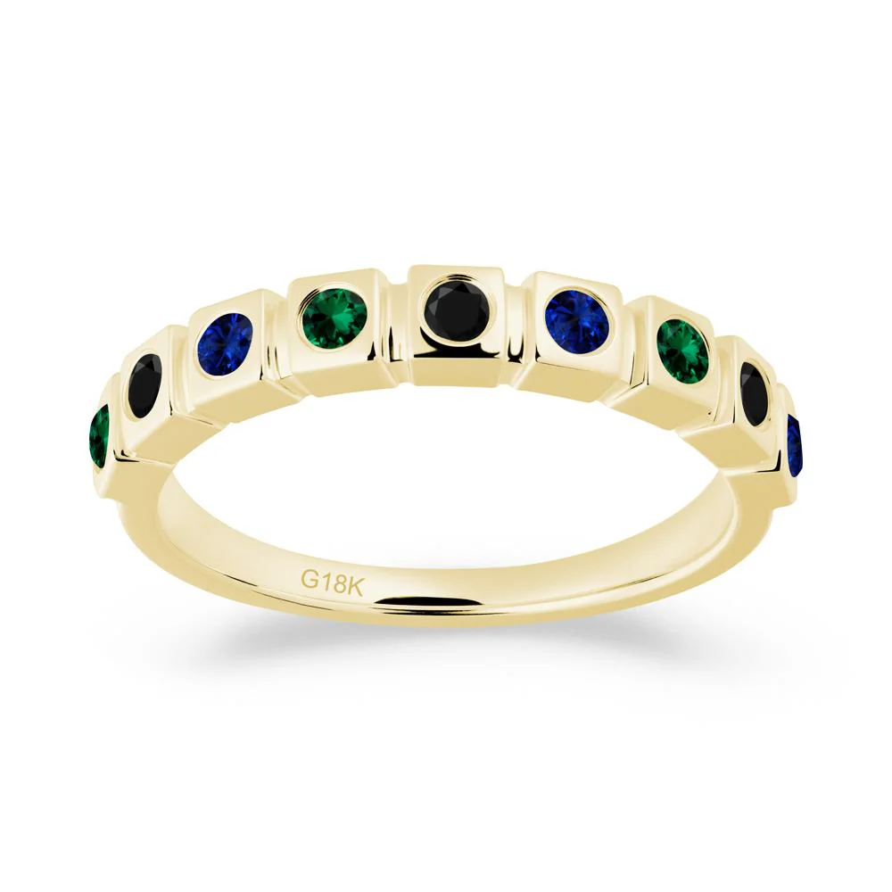 Rainbow Black Spinel and Emerald and Sapphire Eternity Ring - Image 3