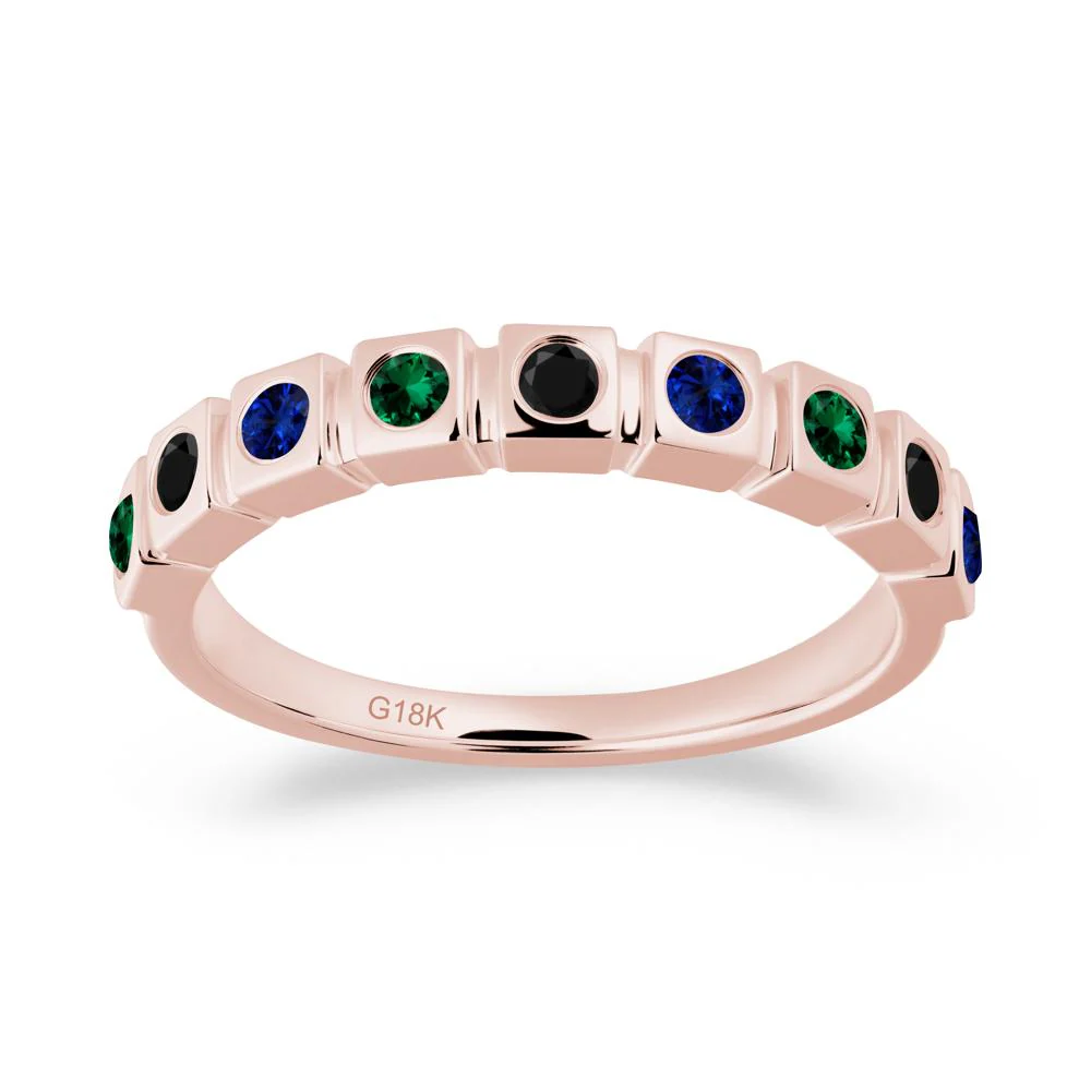 Rainbow Black Spinel and Emerald and Sapphire Eternity Ring - Image 5