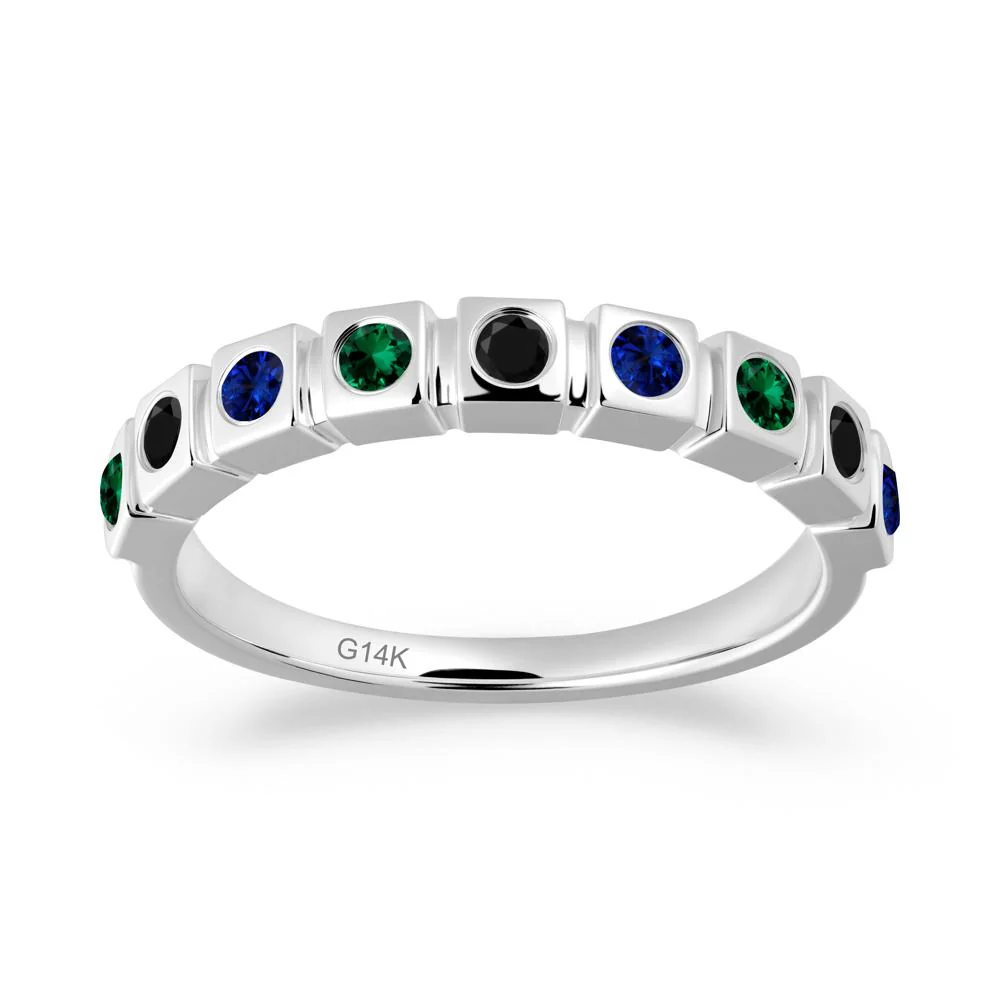 Rainbow Black Spinel and Emerald and Sapphire Eternity Ring - Image 7