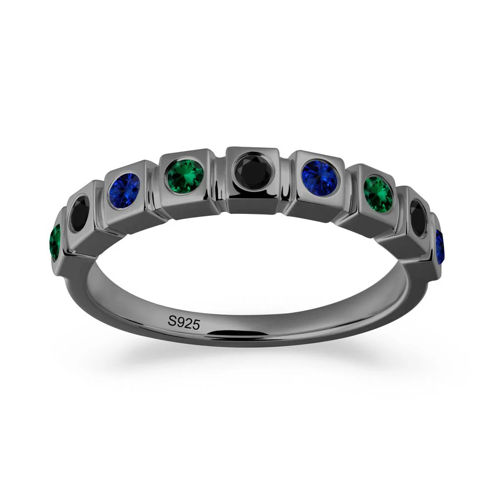 Rainbow Black Spinel and Emerald and Sapphire Eternity Ring - Image 8