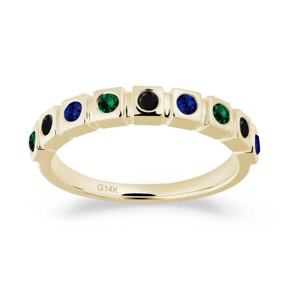 Rainbow Black Spinel and Emerald and Sapphire Eternity Ring - Image 9