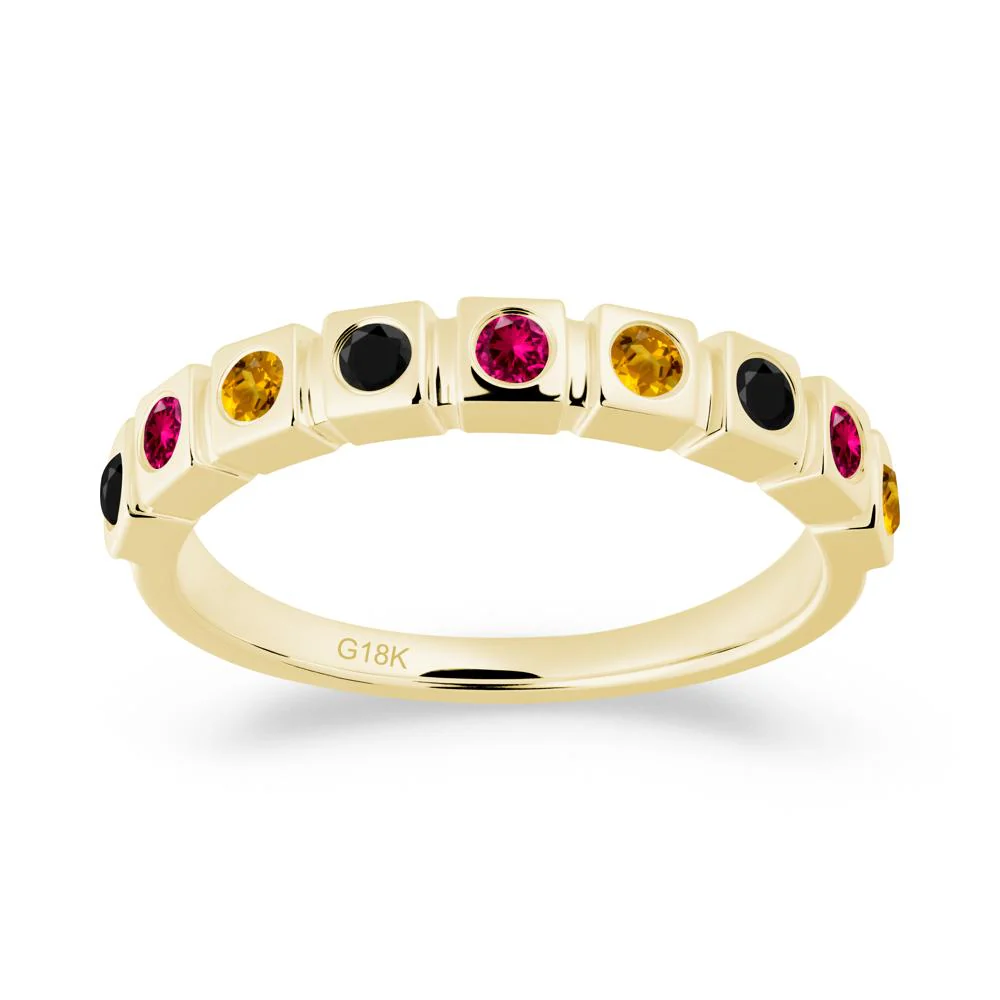 Rainbow Black Spinel and Ruby and Citrine Eternity Ring - Image 6
