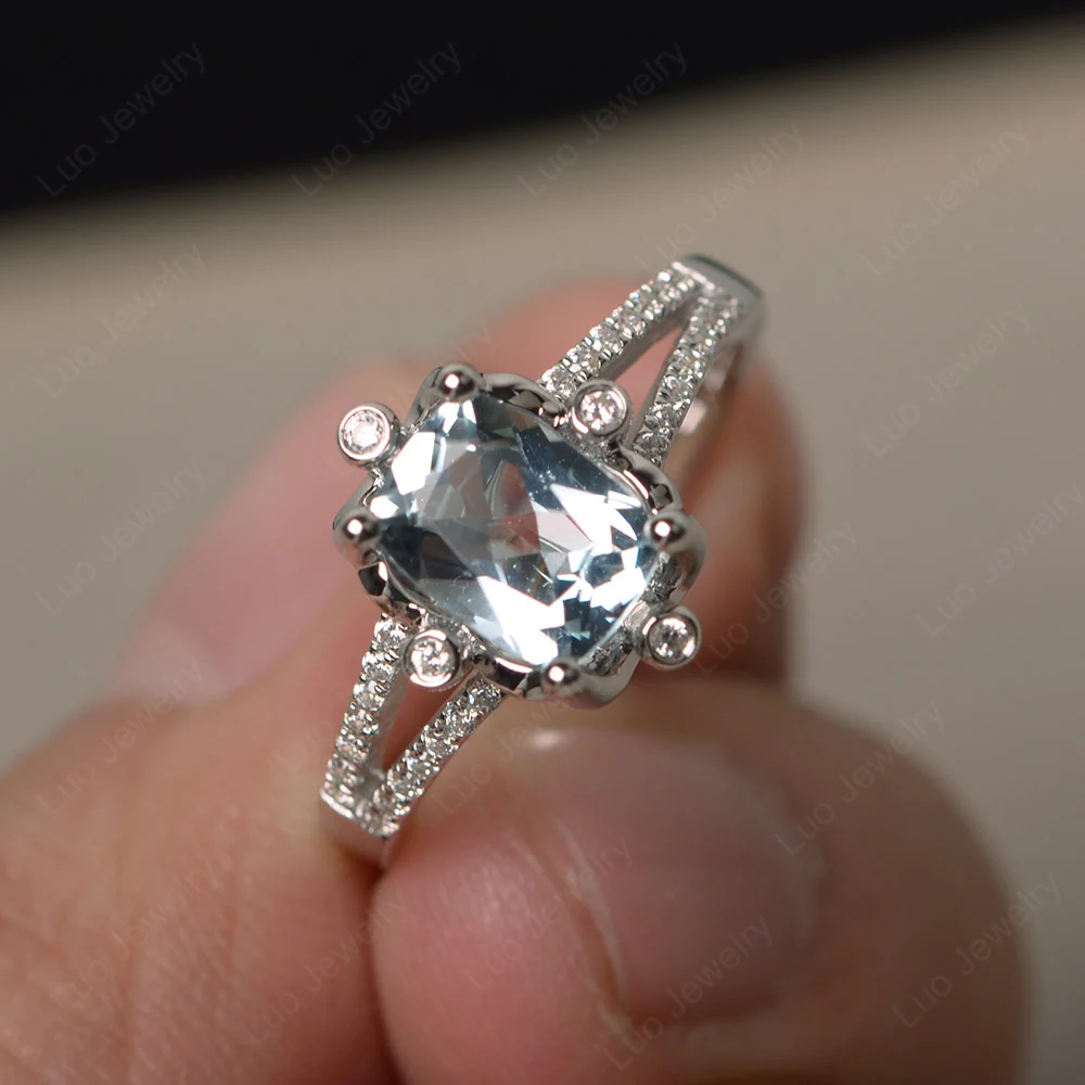 Rectangle Cushion Cut Aquamarine Ring