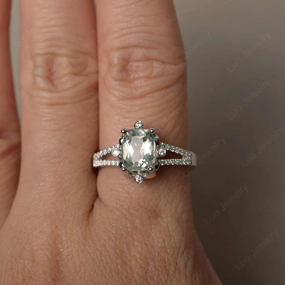 Rectangle Cushion Cut Green Amethyst Ring - Image 3