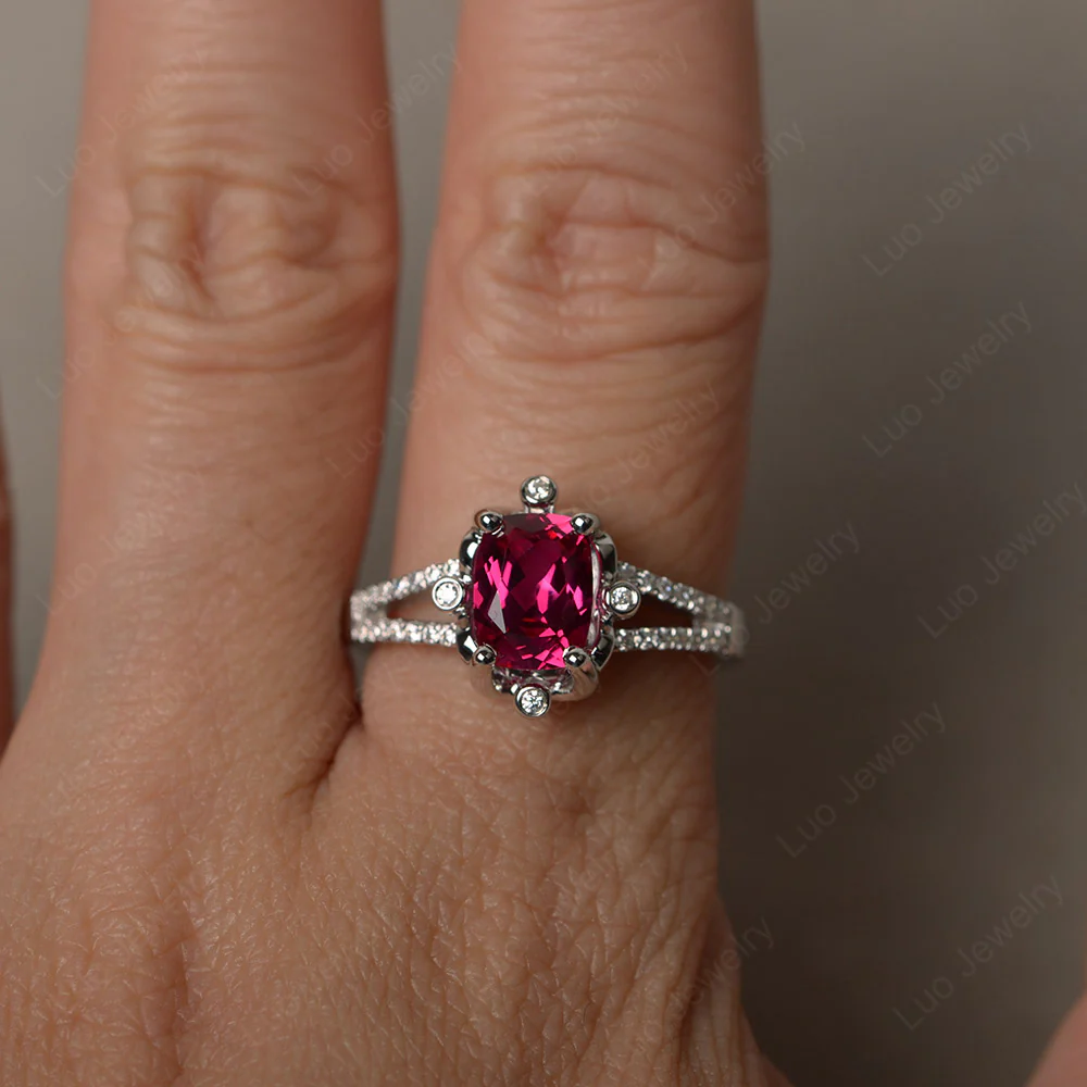 Ruby Rectangle Cushion Engagement Ring - Image 3