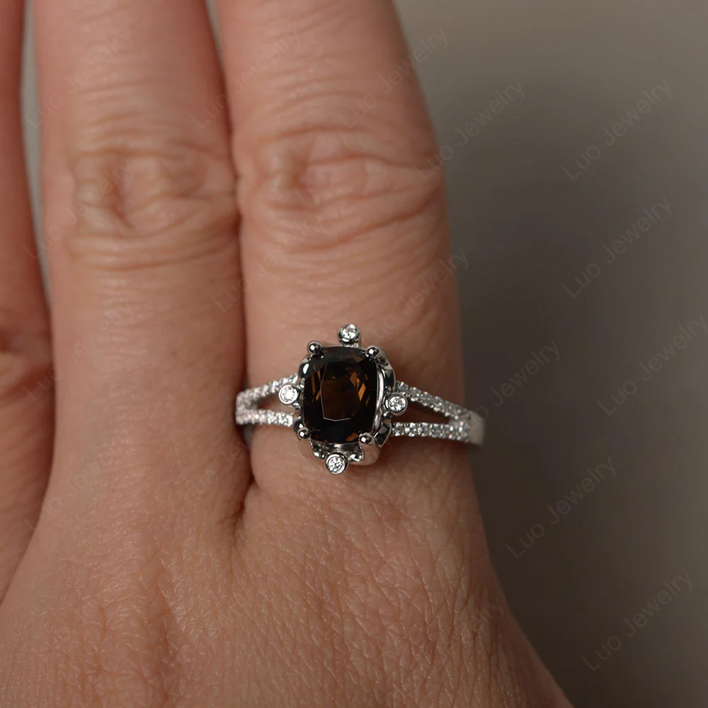 Smoky Quartz Rectangle Cushion Engagement Ring - Image 3