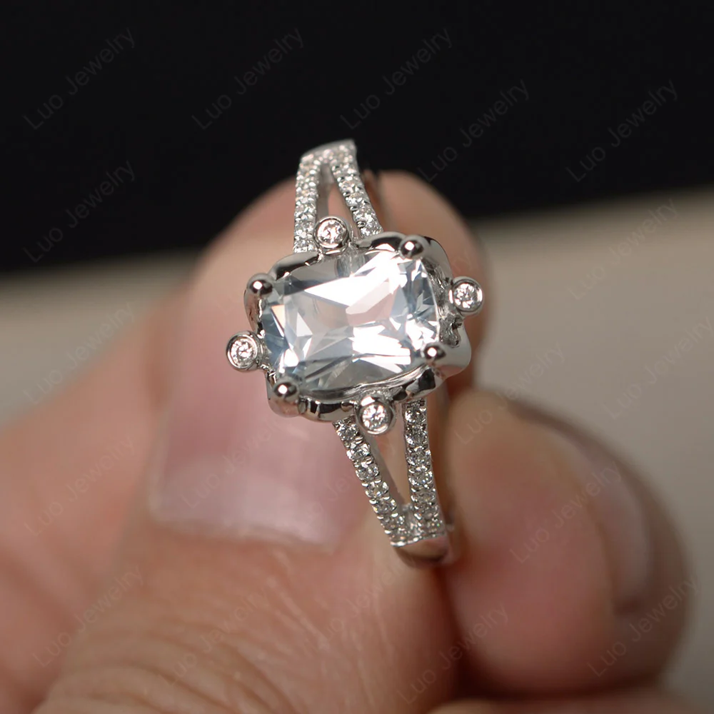 Rectangle Cushion Cut White Topaz Ring