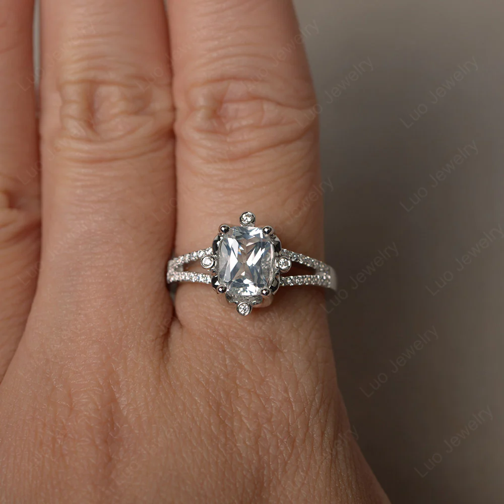 Rectangle Cushion Cut White Topaz Ring - Image 3