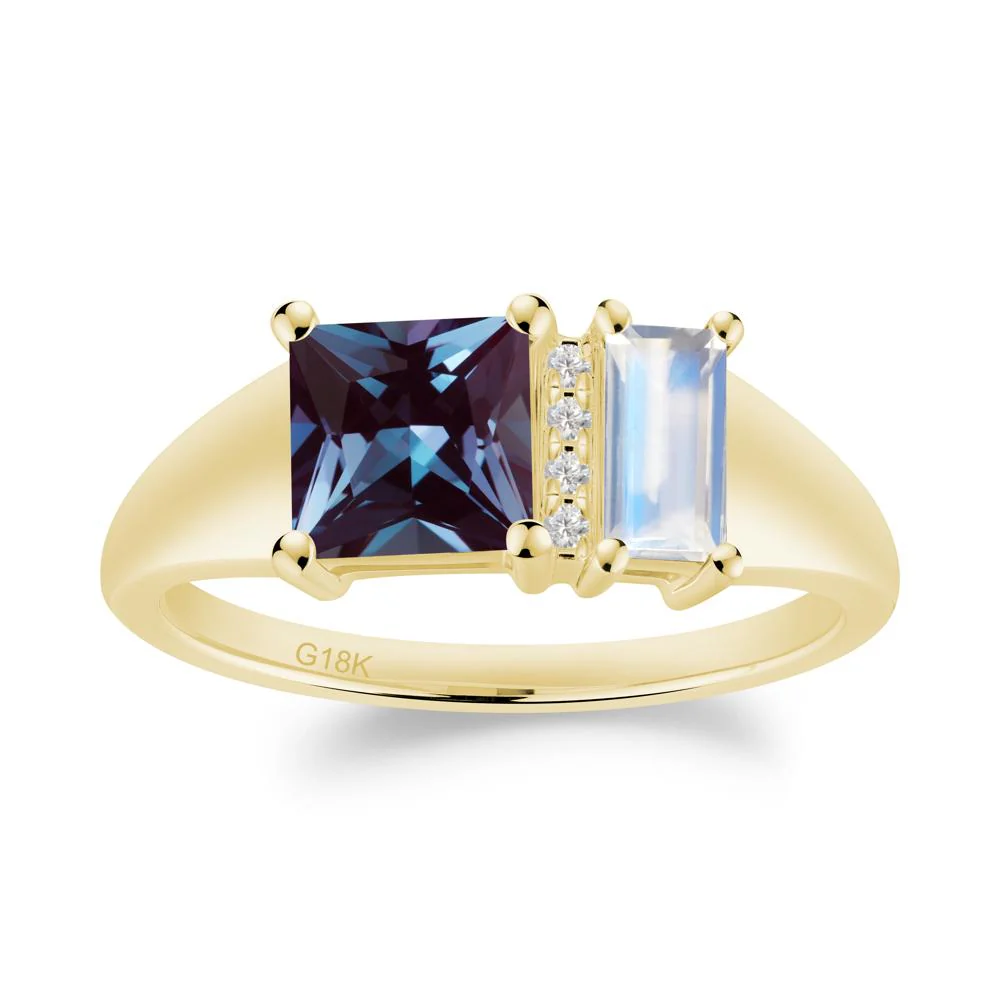 Rectangular Princess Cut Alexandrite and Moonstone Ring - Image 5