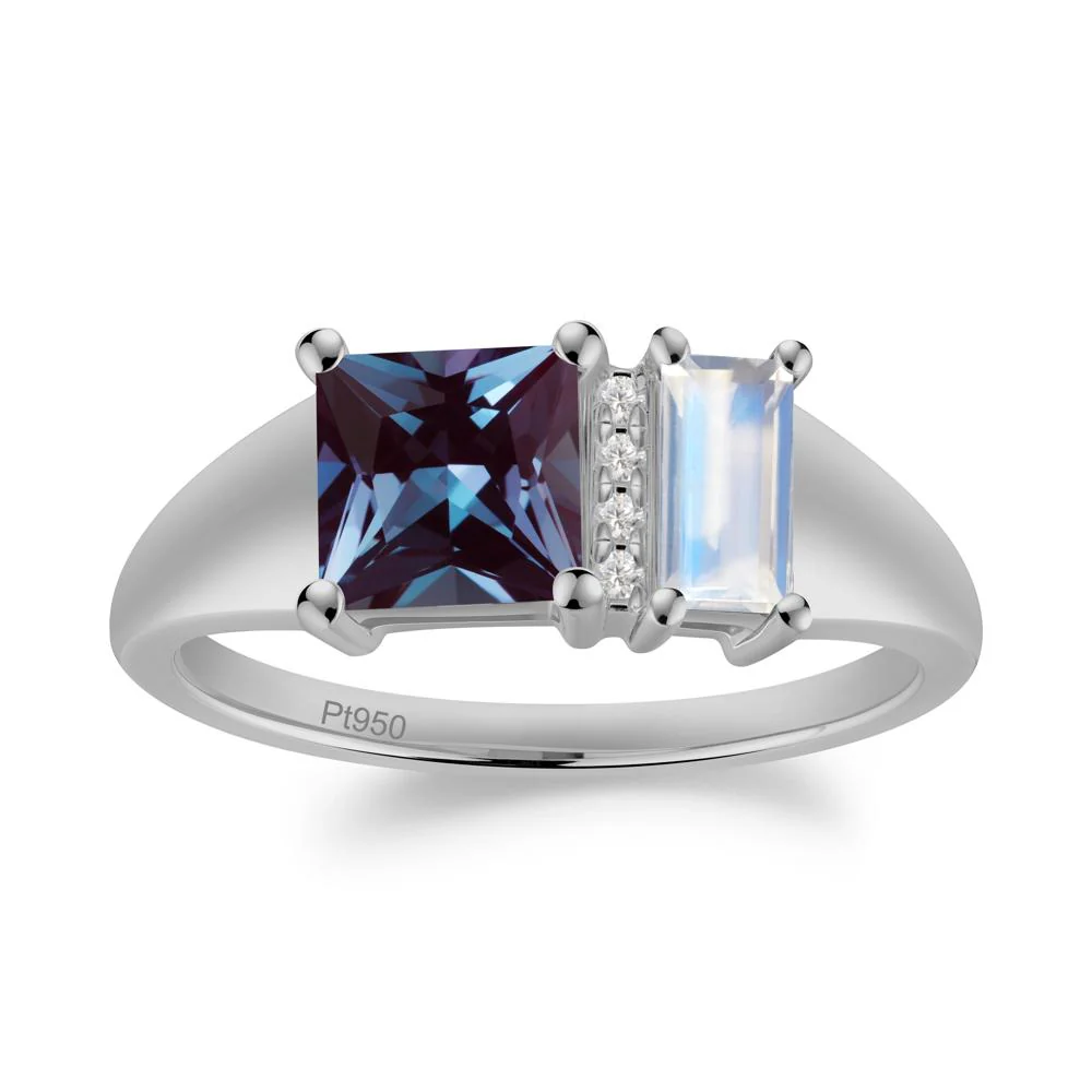 Rectangular Princess Cut Alexandrite and Moonstone Ring - Image 6