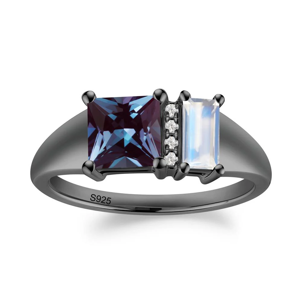 Rectangular Princess Cut Alexandrite and Moonstone Ring - Image 8