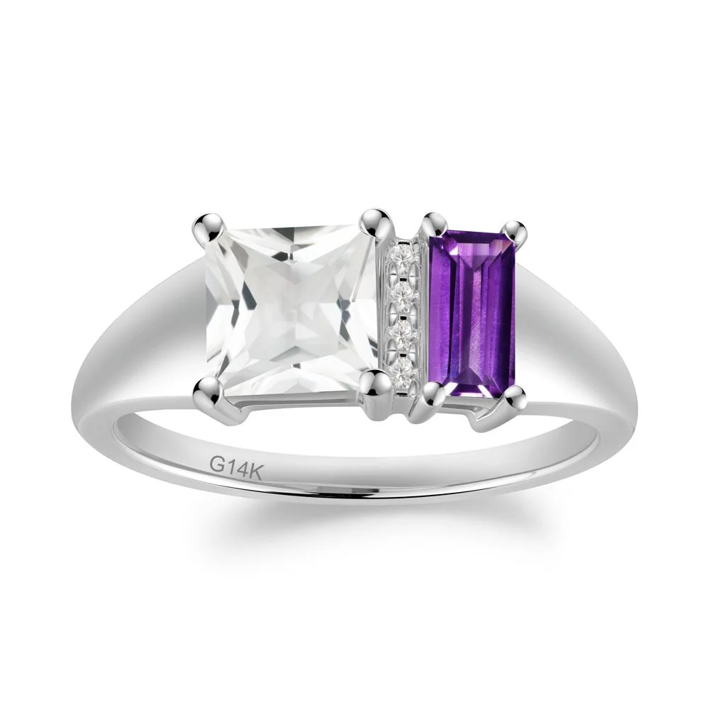 Rectangular Princess Cut Amethyst and White Topaz Ring - Image 2