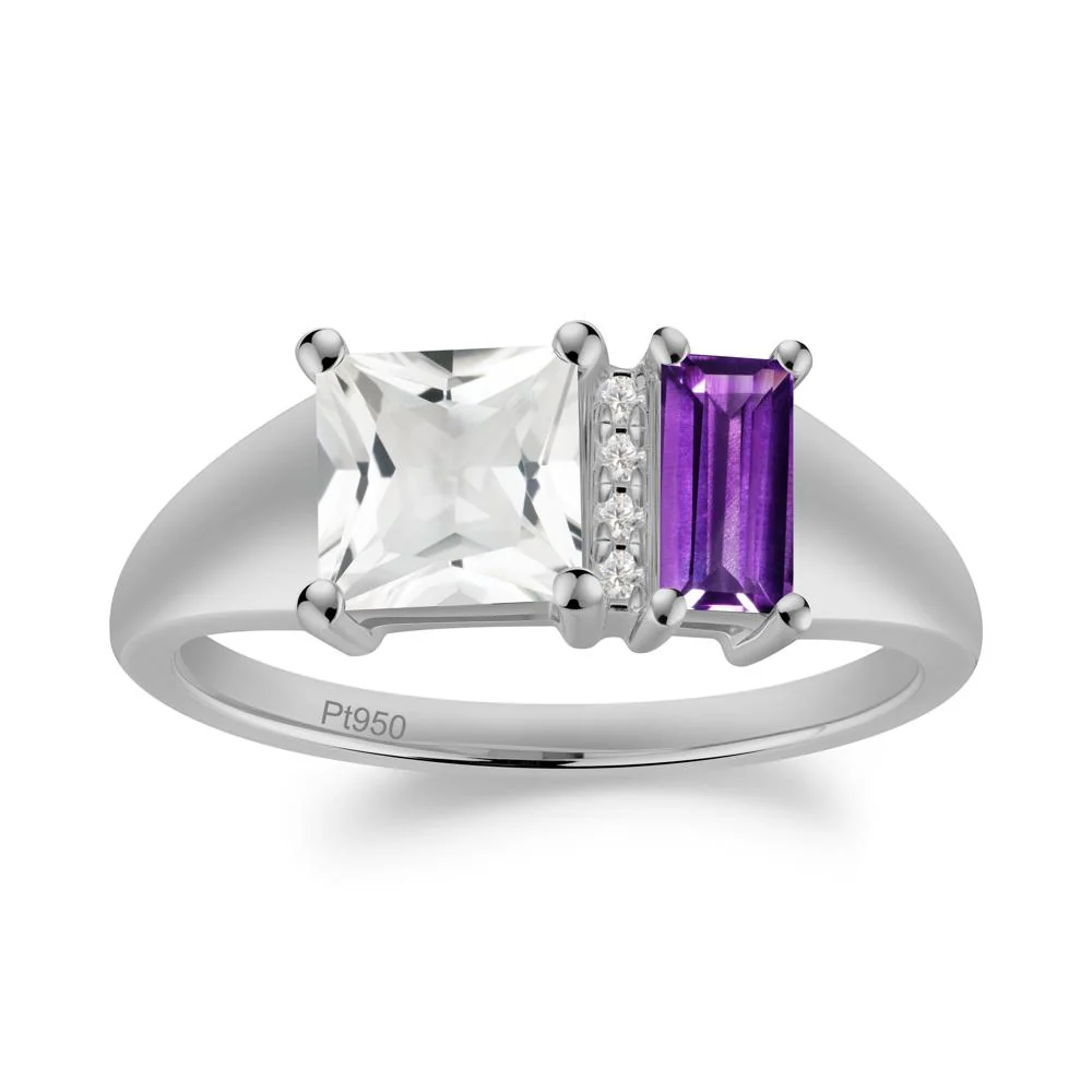 Rectangular Princess Cut Amethyst and White Topaz Ring - Image 3