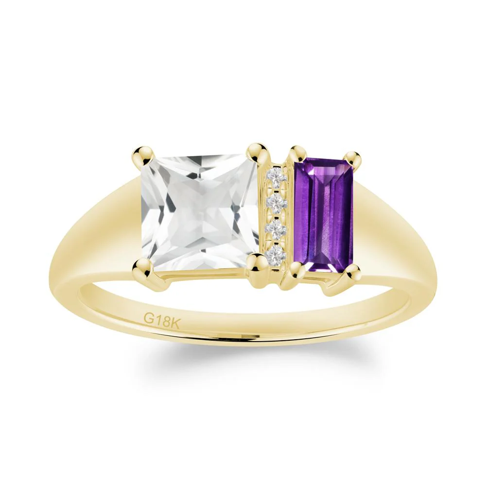 Rectangular Princess Cut Amethyst and White Topaz Ring - Image 4