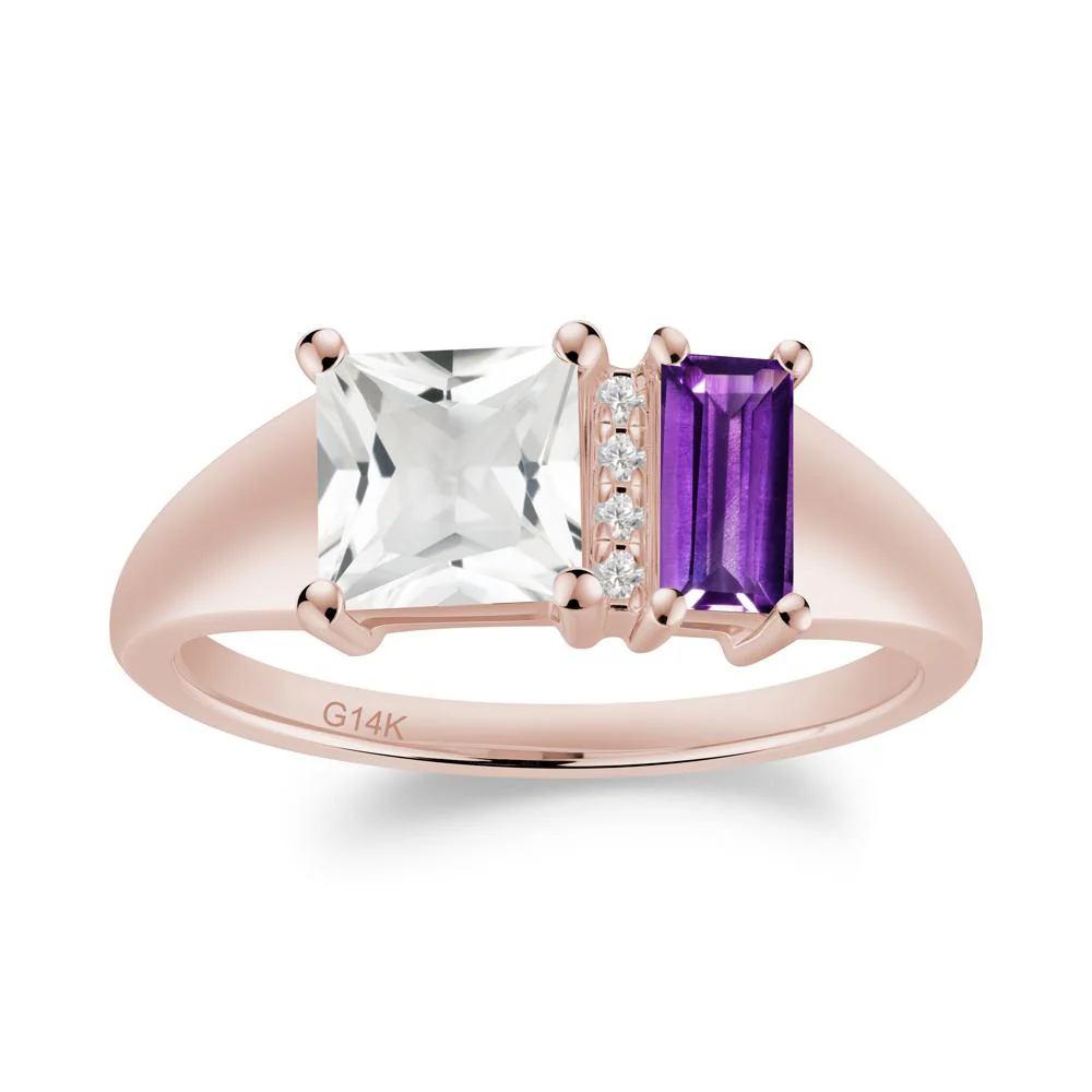 Rectangular Princess Cut Amethyst and White Topaz Ring - Image 5