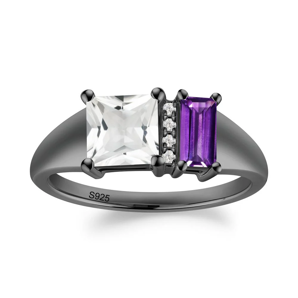 Rectangular Princess Cut Amethyst and White Topaz Ring - Image 6