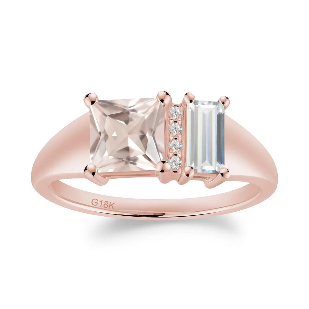 Rectangular Princess Cut Cubic Zirconia and Morganite Ring - Image 2