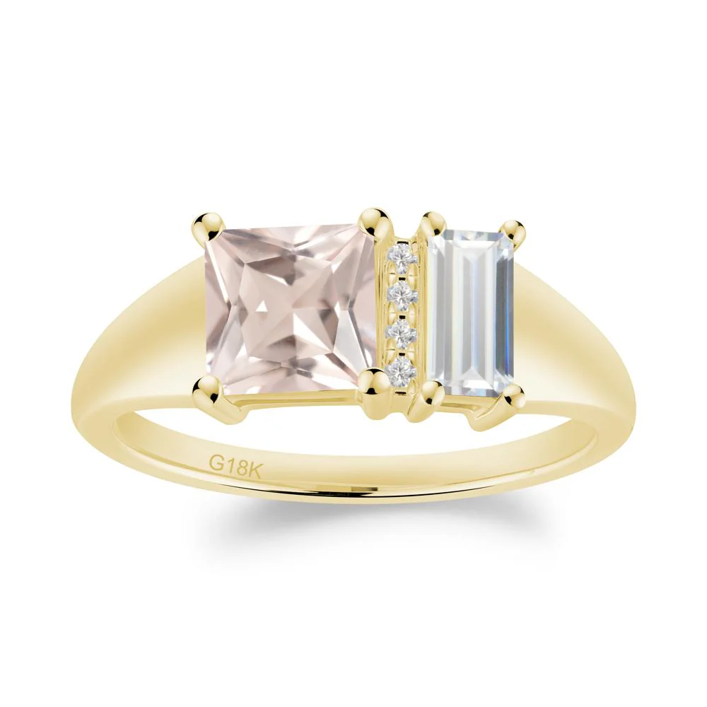 Rectangular Princess Cut Cubic Zirconia and Morganite Ring - Image 4