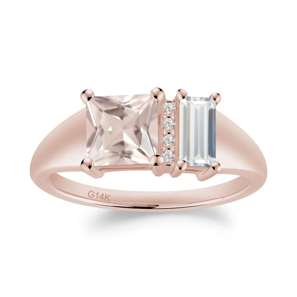 Rectangular Princess Cut Cubic Zirconia and Morganite Ring - Image 8