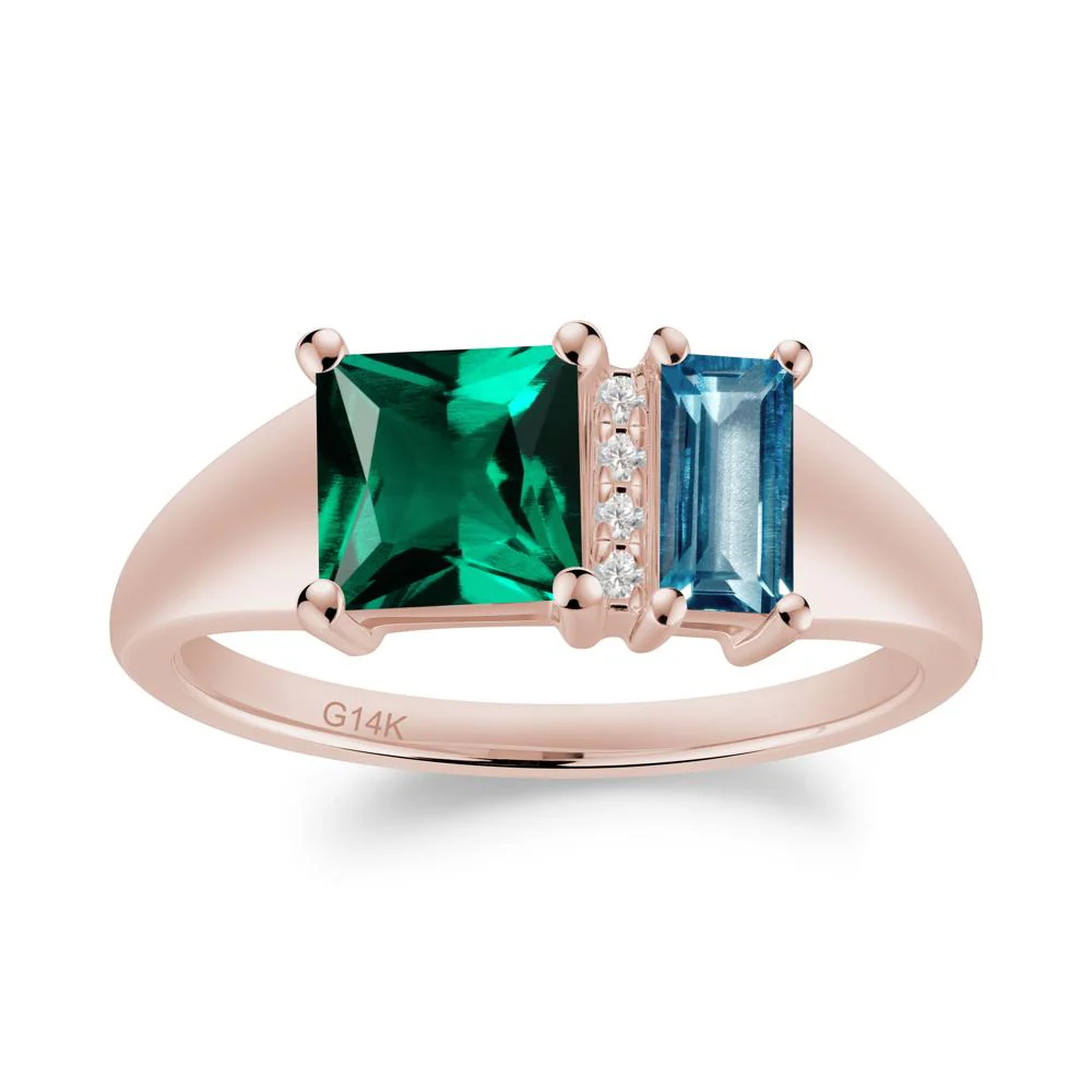 Rectangular Princess Cut Emerald and London Blue Topaz Ring - Image 2