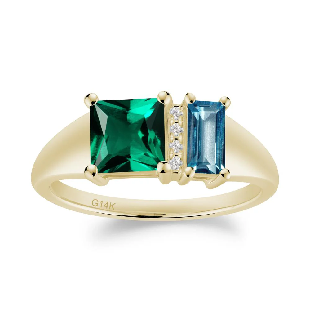 Rectangular Princess Cut Emerald and London Blue Topaz Ring - Image 3
