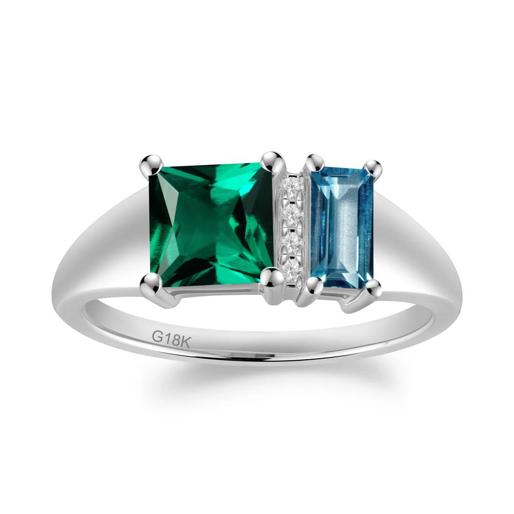 Rectangular Princess Cut Emerald and London Blue Topaz Ring - Image 4
