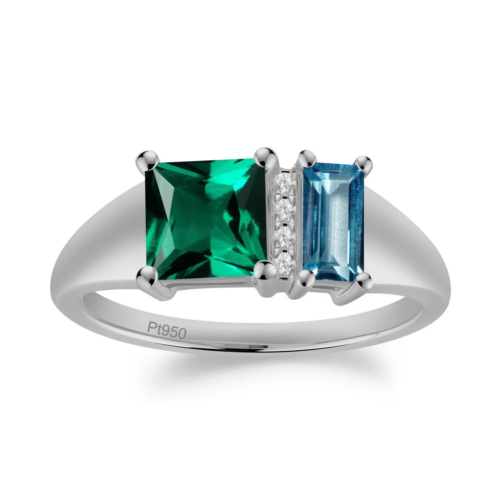 Rectangular Princess Cut Emerald and London Blue Topaz Ring - Image 8