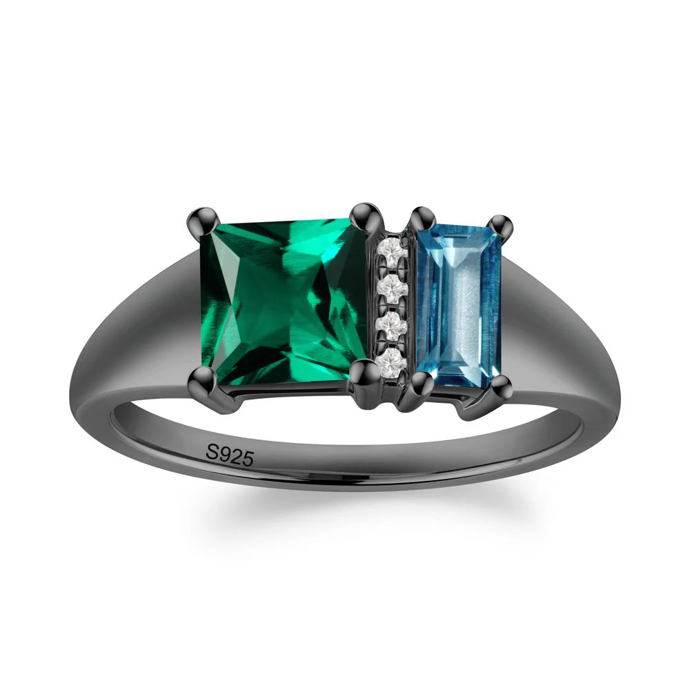 Rectangular Princess Cut Emerald and London Blue Topaz Ring - Image 9