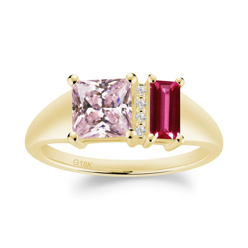 Rectangular Princess Cut Pink Cubic Zirconia and Ruby Ring - Image 6