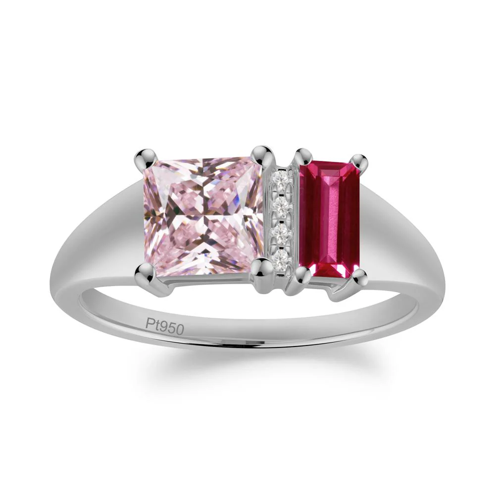 Rectangular Princess Cut Pink Cubic Zirconia and Ruby Ring - Image 9