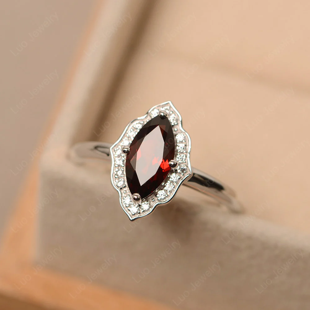 Marquise Cut Garnet Halo Engagement Ring - Image 3