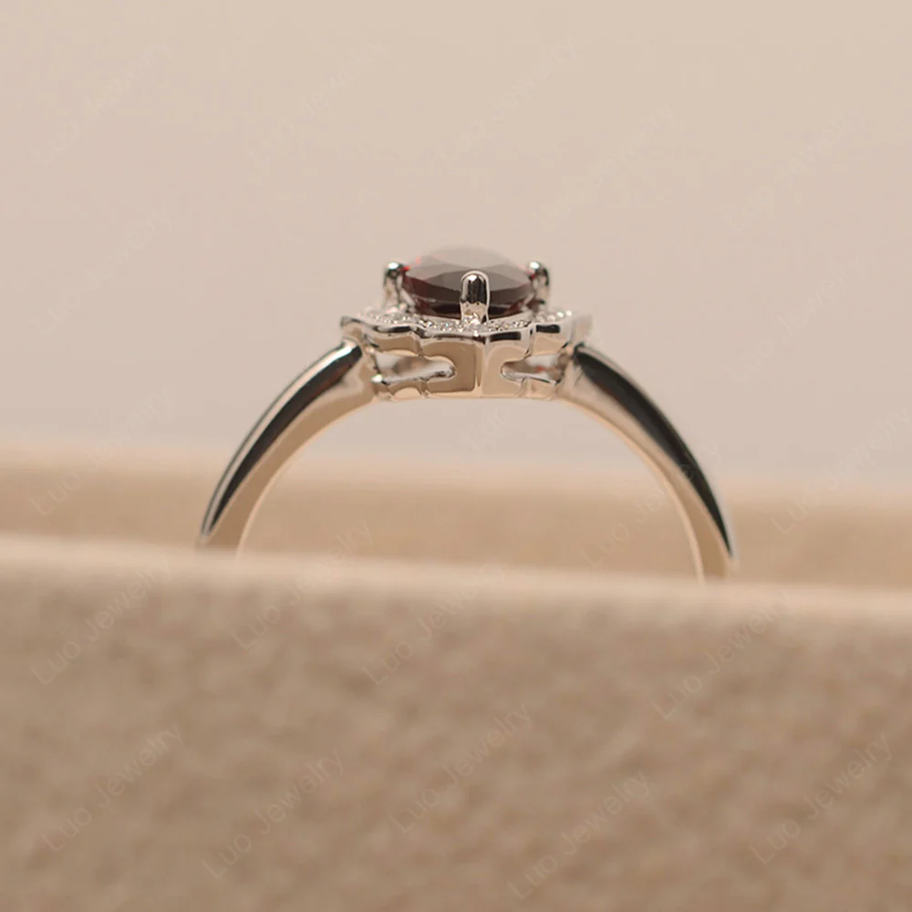 Marquise Cut Garnet Halo Engagement Ring - Image 5