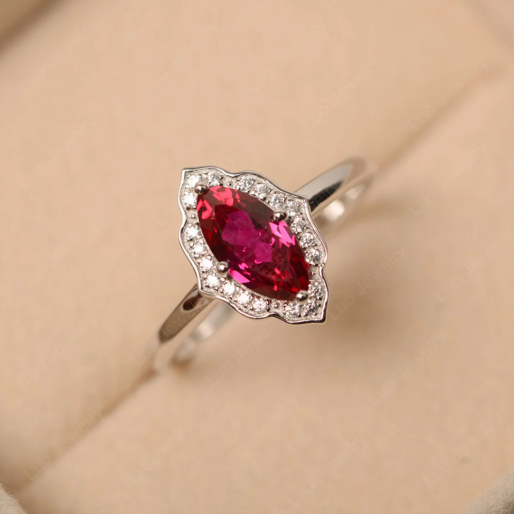Marquise Cut Ruby Halo Engagement Ring - Image 2