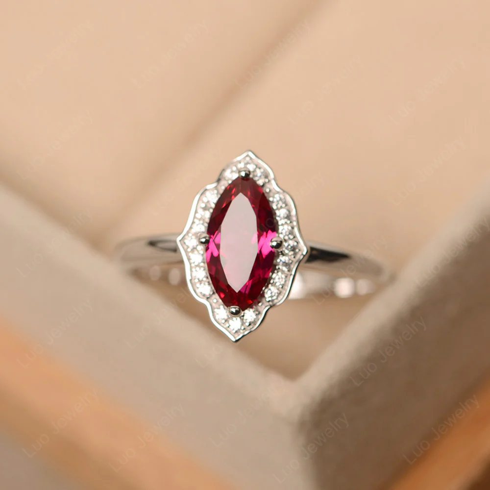 Marquise Cut Ruby Halo Engagement Ring - Image 3