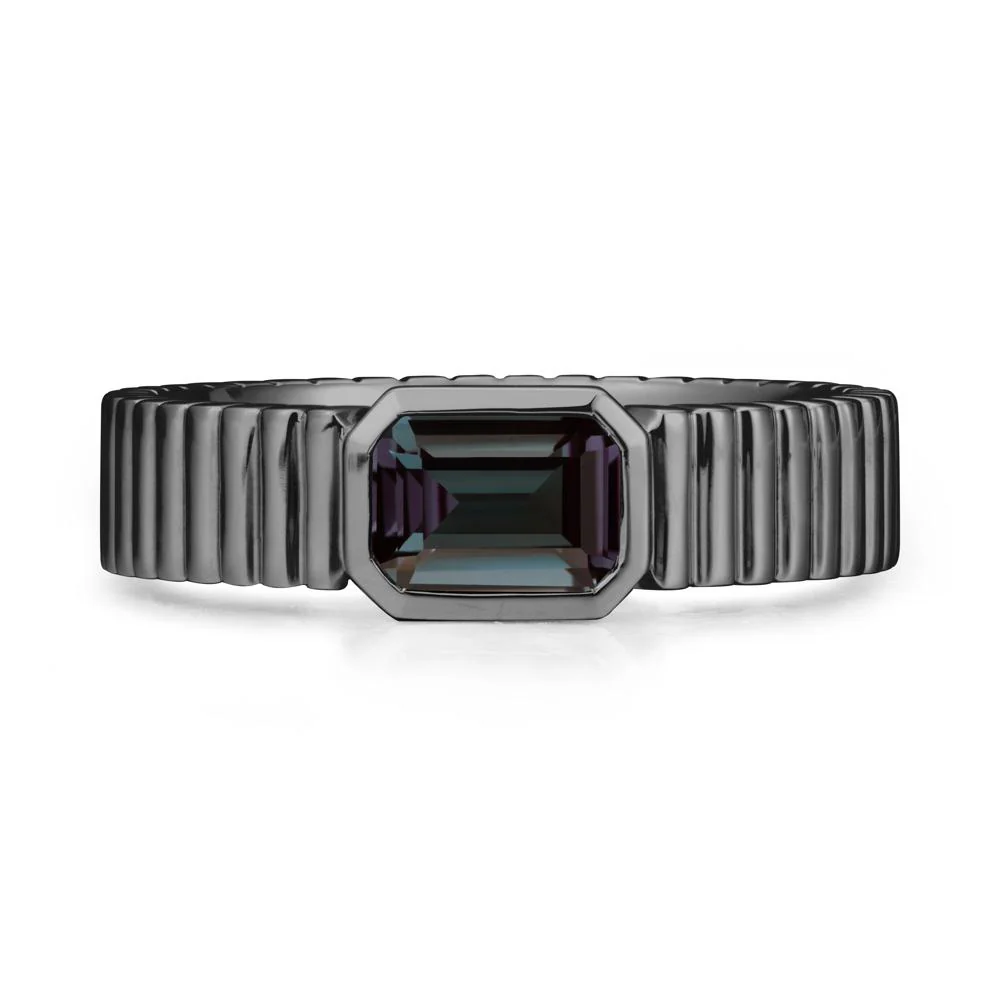 Men Wide Ribbed Band Alexandrite Ring