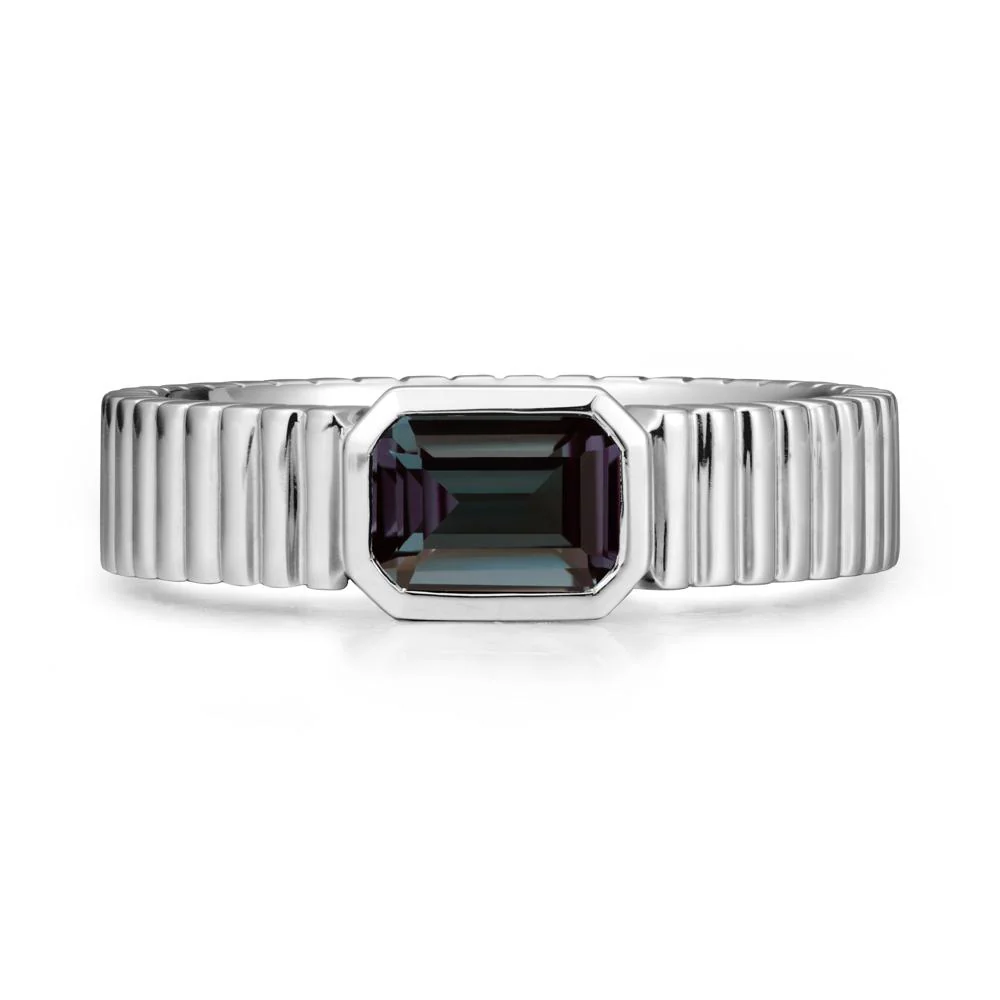 Men Wide Ribbed Band Alexandrite Ring - Image 3