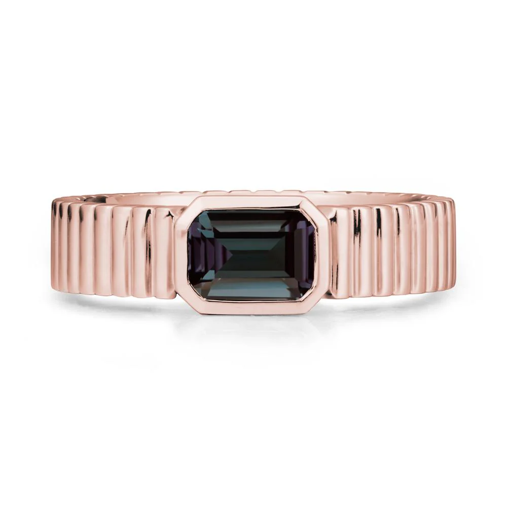 Men Wide Ribbed Band Alexandrite Ring - Image 5