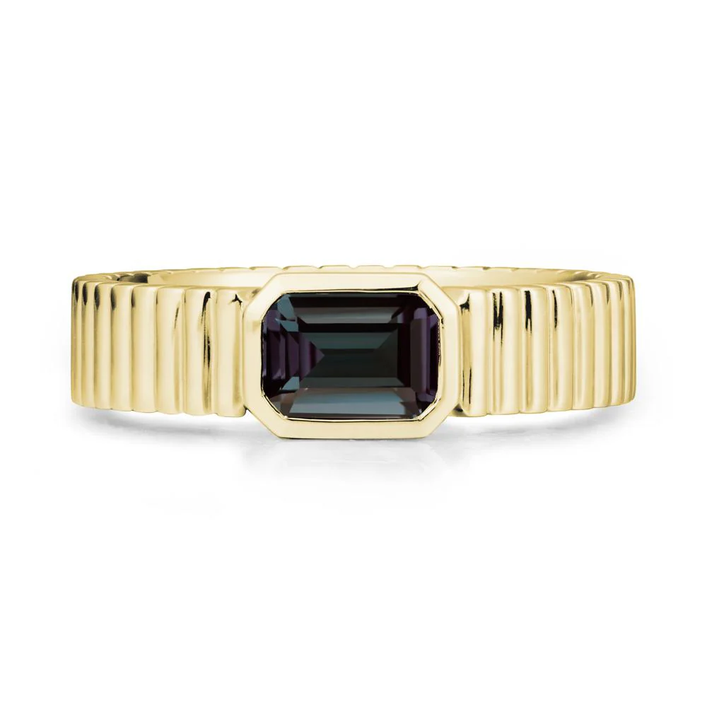 Men Wide Ribbed Band Alexandrite Ring - Image 7