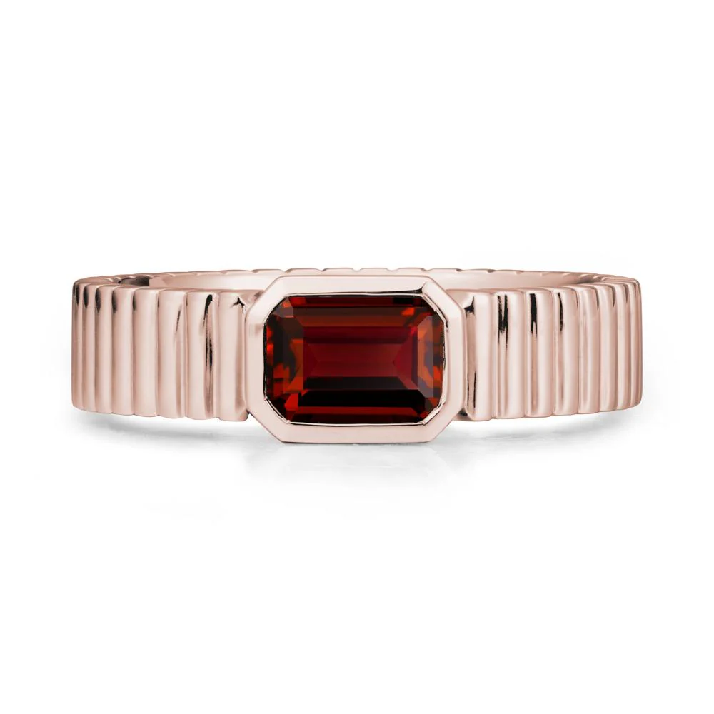 Men Wide Ribbed Band Garnet Ring